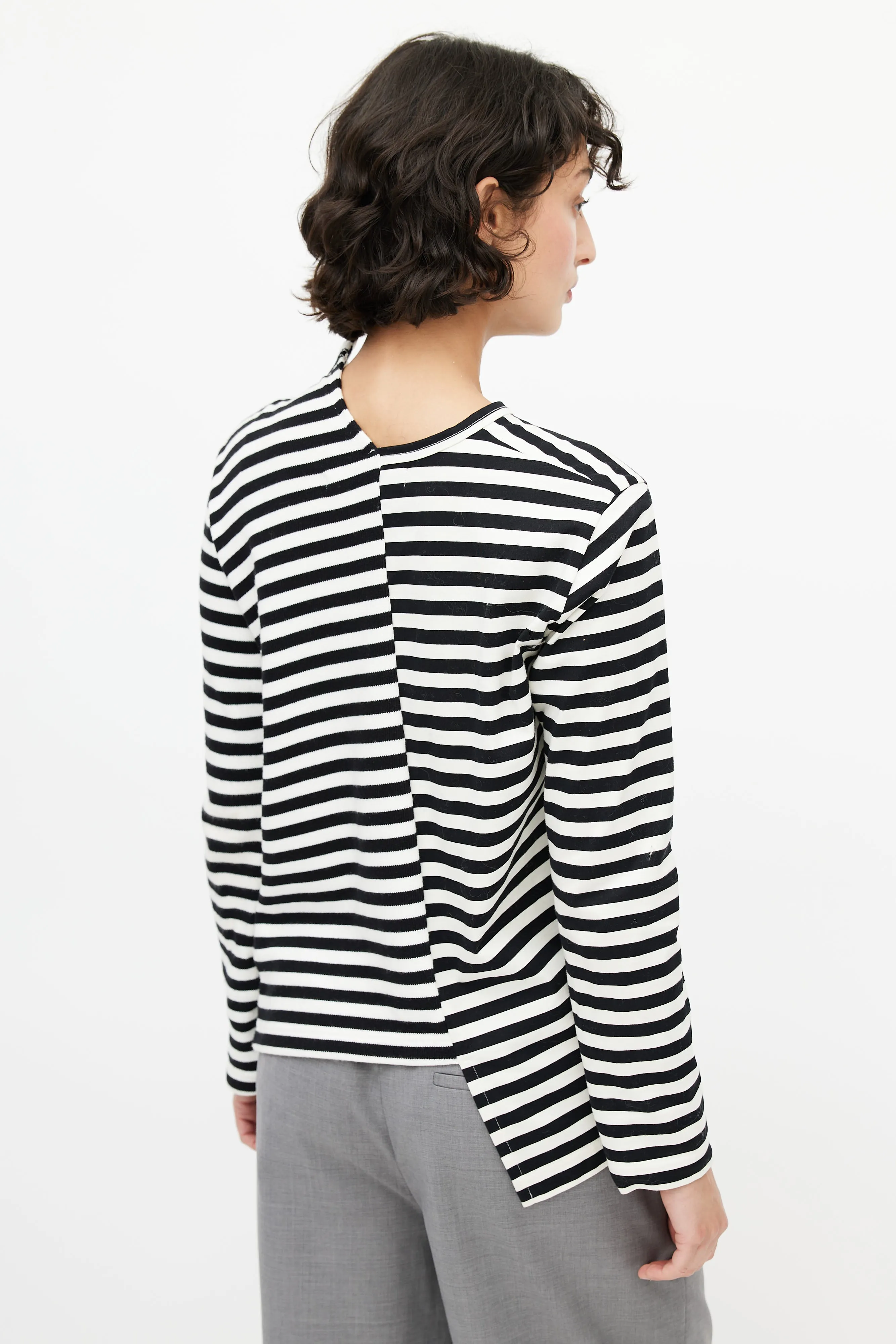 Black & White Striped Knit Asymmetrical Cardigan
