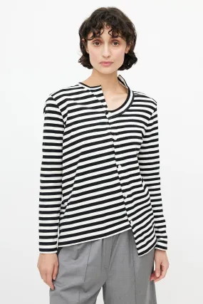Black & White Striped Knit Asymmetrical Cardigan