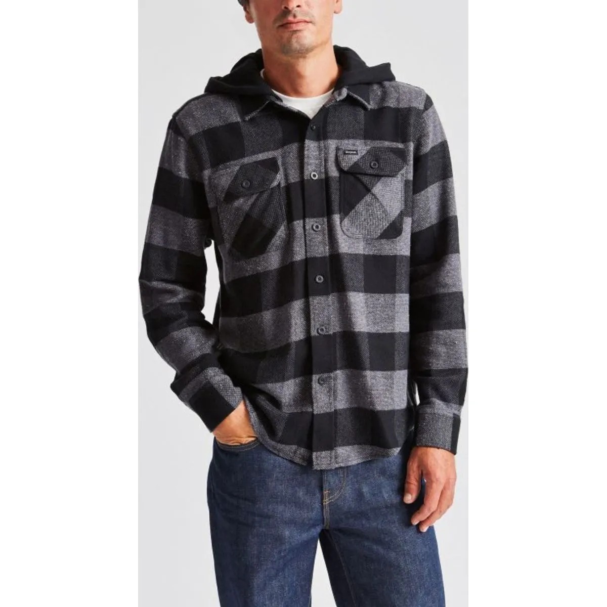 BOWERY HOOD L/S FLANNEL - BLACK/HEATHER GREY