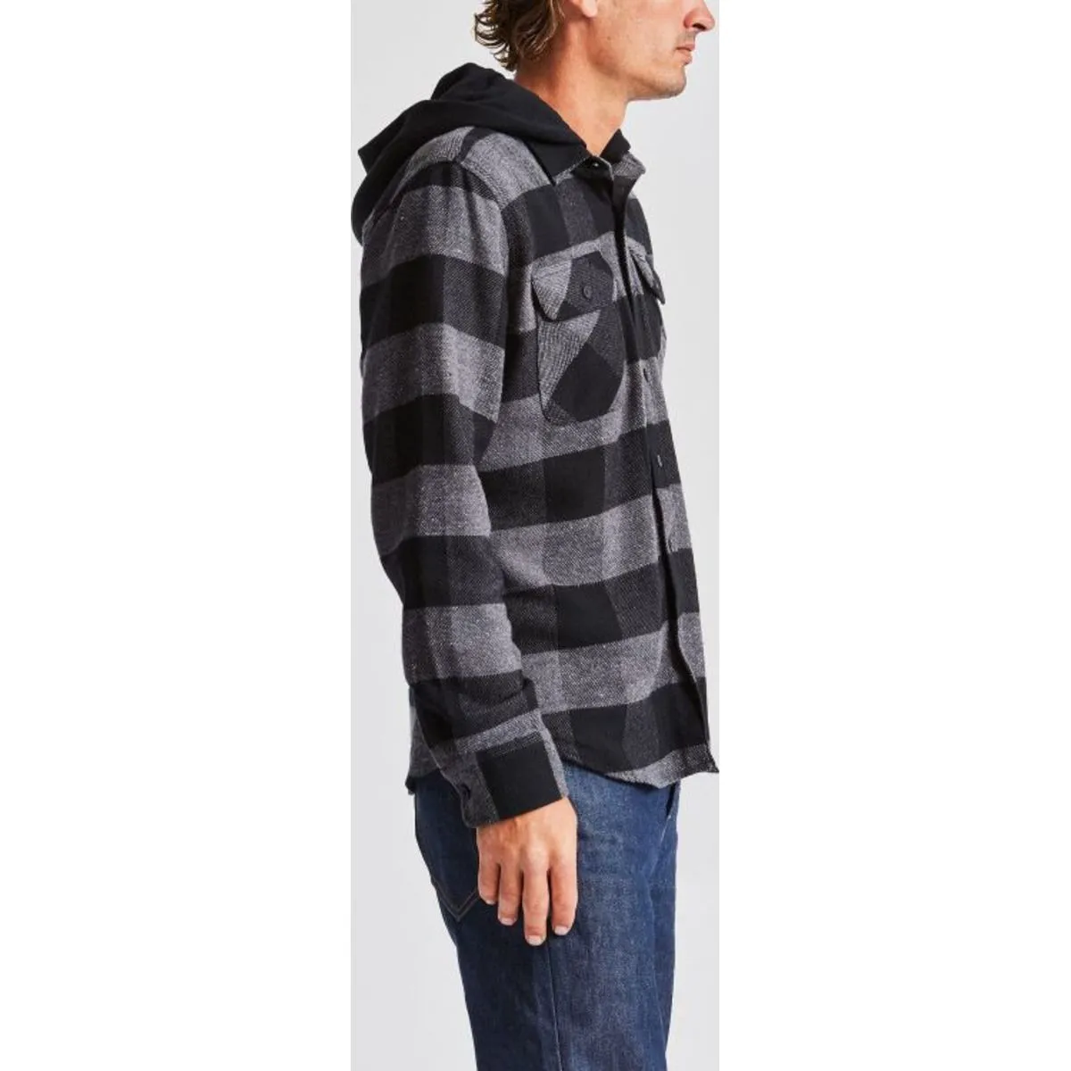 BOWERY HOOD L/S FLANNEL - BLACK/HEATHER GREY