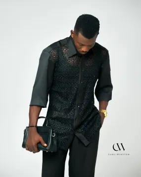 Midnight Allure Lace Button-Up