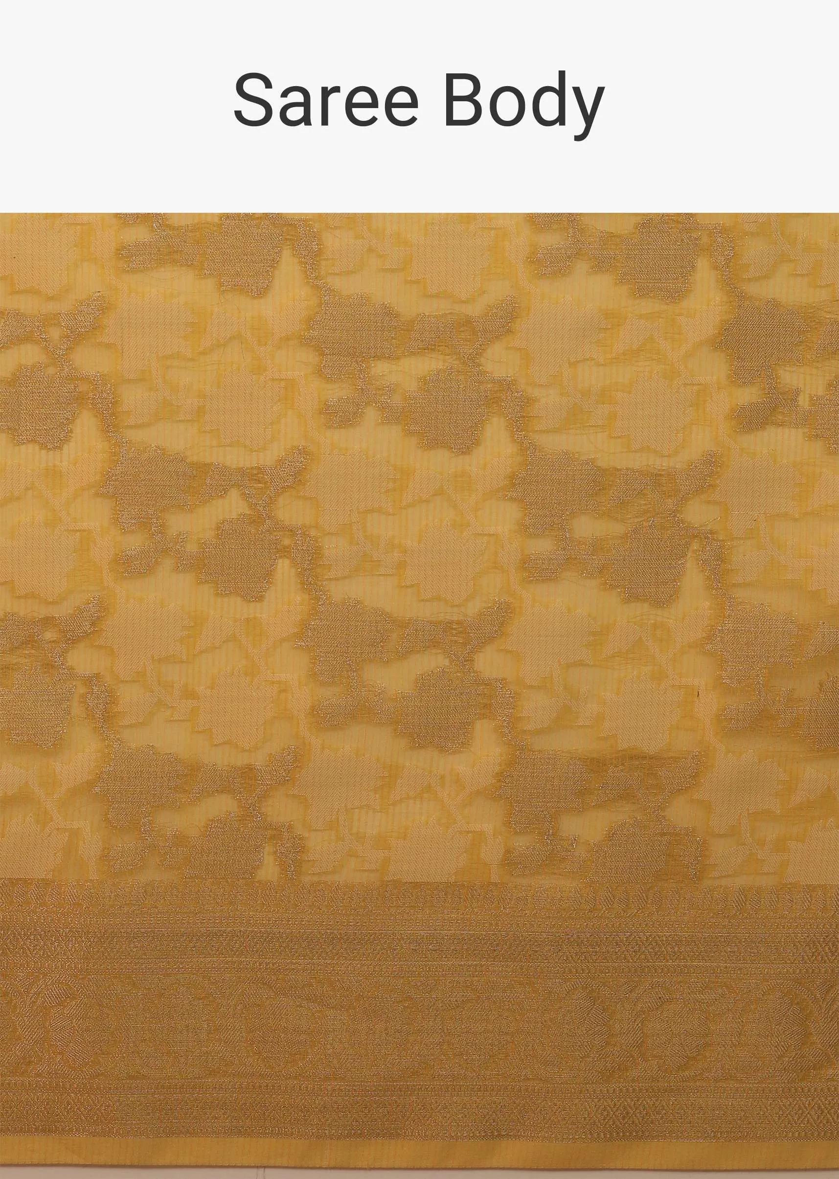 Mustard Yellow Saree In Cotton With Floral Patterns In Banarasi Chanderi