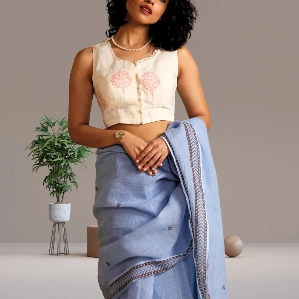 The Camelia Blouse | Sleeveless | Breathable Cotton | Hand Block Print | White